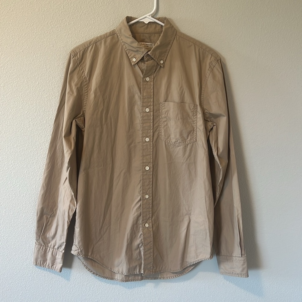 Club Monaco Slim Medium Men's Button Down Tan Cotton Shirt